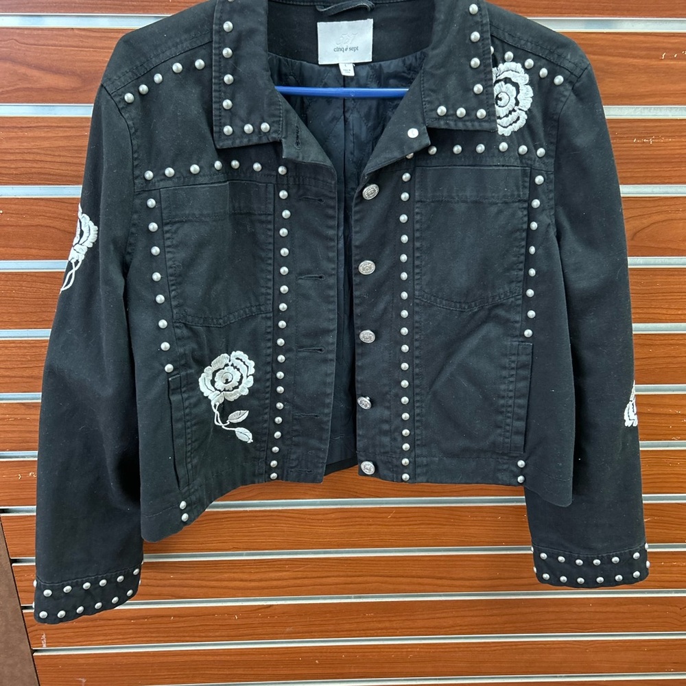 Cinq a Sept Black Quilted Denim Jacket